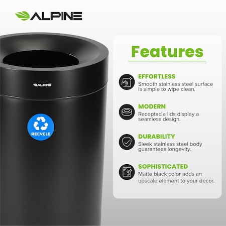 Alpine Industries 50 Gallon Stainless Steel Recycling Can Black ALP475-50-BLK-R